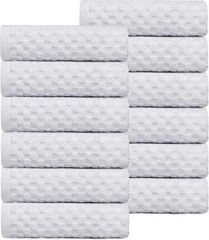 COTTON CRAFT Euro Spa Waffle Wash Cloth - Set of 12 Luxury Pure Ringspun Cotton Waffle Weave Bathroom Face Towel - Everyday Plush Absorbent Hotel Gym Shower Beach Kitchen Travel Dorm - 12x12 - White
