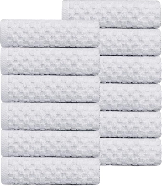 COTTON CRAFT Euro Spa Waffle Wash Cloth - Set of 12 Luxury Pure Ringspun Cotton Waffle Weave Bathroom Face Towel - Everyday Plush Absorbent Hotel Gym Shower Beach Kitchen Travel Dorm - 12x12 - White
