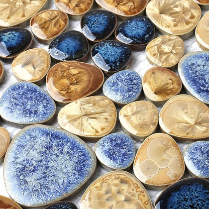 Glazed Blue Mosaic Ceramic Pebble Porcelain Tile Swimming Pool Bath Shower Wall Flooring Tile TSTGPT001 (5 Square Feet)