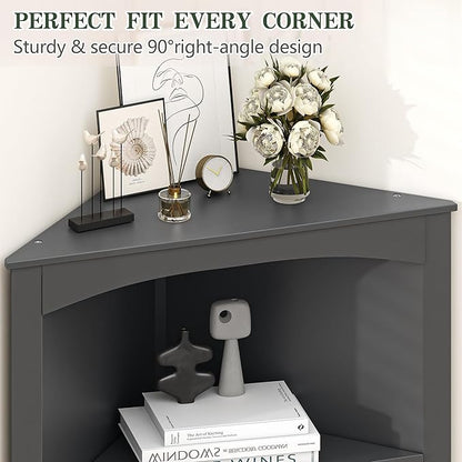 VECELO Tall Corner Cabinet, 68.8'' Storage Cabinet with Doors and Adjustable Shelves, for Living Room, Bathroom, Kitchen, Grey