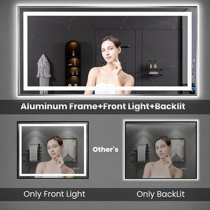 LED Bathroom Mirror 72"X36", Front Light and Backlit(Brushed Silver) | Metal Framed Mirror, Stepless Dimmable, Anti-Fog, HD Reflection, Shatter-Proof, Memory, 3 Colors Lighting, UL Listed.