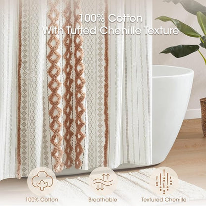 INK+IVY Extra Long Cotton Shower Curtain for Bathroom, Rose Clay, 72 x 84 | Machine Washable, Boho Tufted Chenille Modern Home Bathroom Decor, Bathtub Privacy Screen, OEKO-TEX Certified