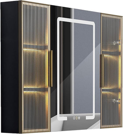 Upgrade Medicine Cabinets for Bathroom with Mirror and Storage Cabinets, 39.37”W x 27.56”H Surface Wall Mounted LED Medicine Cabinet with Lights, Defogger, Dimmer, Memory Fuction