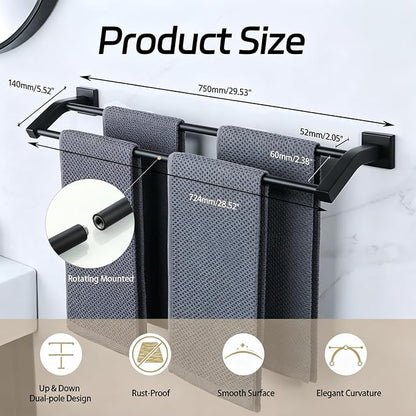 Alise Double Towel Bar,28" Towel Rack for Bathroom Wall Mounted,Matte Black | SUS304 Stainless Steel Bathroom Towel Holder, Quick Drying Towel Hanger Towel Rod, Useable Length 26.9"