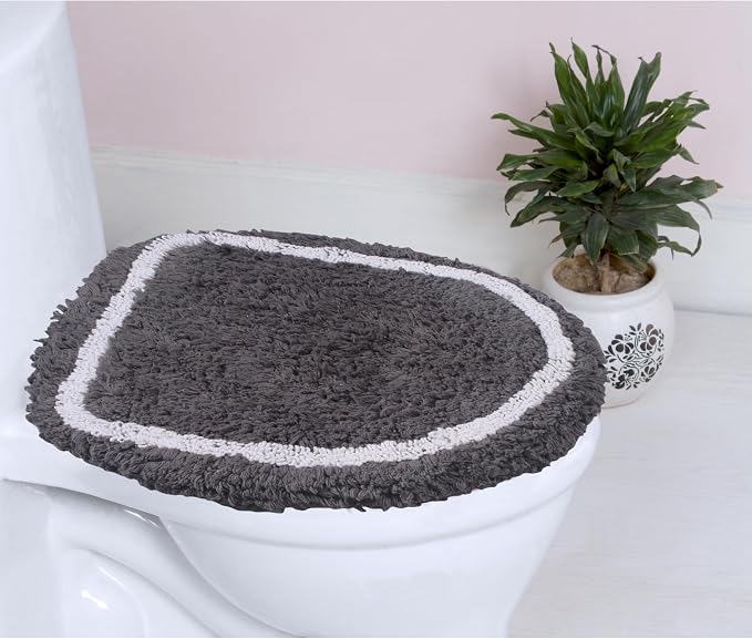 Home Weavers Allure Collection Toilet Lid Cover, Elastic Edges 100% Cotton Soft Universal Fit for Standard Oblong Round Elongated Bath Room Bowl Lids, Washable, 18"x18" Toilet Lid Cover, Dark Gray
