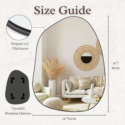 PERFNIQUE Irregular Asymmetrical Wall Mirror, 32"x24" Black Bathroom Mirror | Decorative modern unique mirror. HD glass mirror for bedroom, living room, entryway, mantel and vanity decor