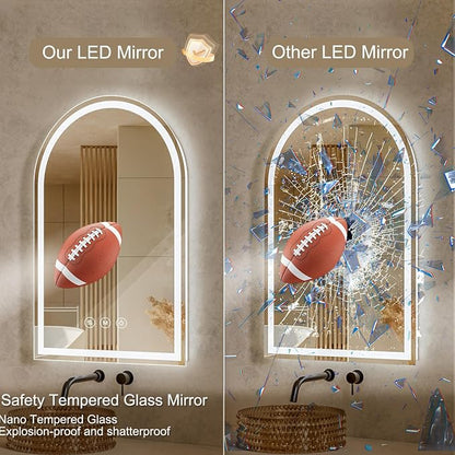 Arched LED Bathroom Mirrors with Lights 22"x32" LED Mirror for Bathroom,Led Vanity Mirror, Anti-Fog,LED Mirrors with Light, Anti-Fog, Dimmable, 3 Color, Shatterproof, Touch Sensor
