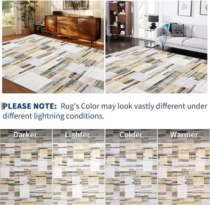 Washable Runner Rugs 2x6 Rug Runner Modern Non Slip Kitchen Rugs Indoor Entryway Rug Farmhouse Soft Bath Mat Stain Resistant Carpet for Bedroom Hallway Laundry 2'x6' Khaki&Grey