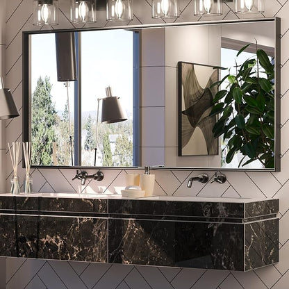 Keonjinn 60x30 Inch Black Bathroom Mirror for Over Sink, HD Tempered Glass | Rectangular, Vanity Mirror, Brushed Framed, Square Corner, Modern Farmhouse, Wall Mounted Mirrors, Aluminum Alloy