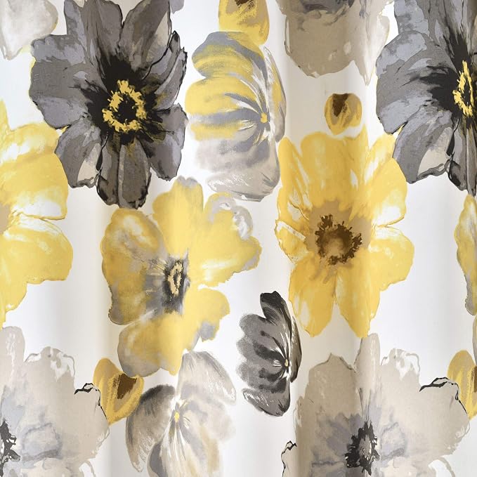 Lush Decor Leah Light Filtering Window Curtain Panels, Pair, 52" W x 95" L, Yellow & Gray - Floral Curtains - Colorful Spring Watercolor Flowers - Long Curtains for Bedroom, Living Room & Dining Room