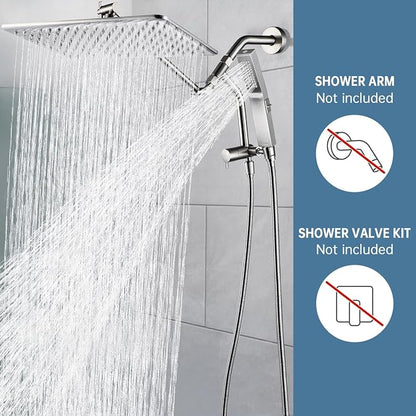 G-Promise 14 Inch All Metal Rain Shower Head with Handheld (Brushed Nickel) | Full Body Coverage, Pause Mode Diverter, Power Wash Mode Handheld, Suits Every Height, Easy to Install, Modern Bath Upgrade
