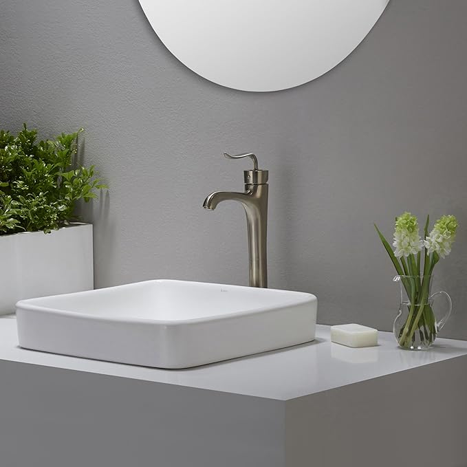 Kraus KCR-281-ORB Modern Elavo Ceramic Square Semi-Recessed Bathroom Sink with Overflow and Pop Up Drain, Oil Rubbed Bronze/White 16.25