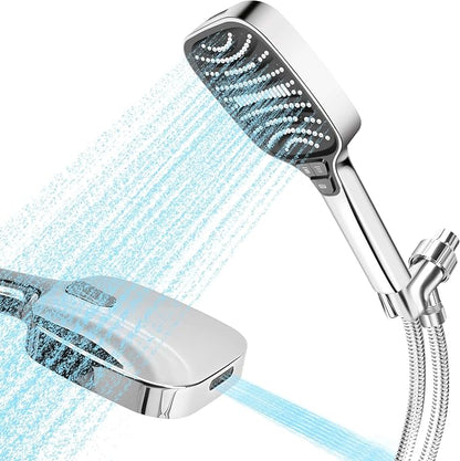 High Pressure Shower Head with Handheld Spray, 8-Mode Powerful Handheld Shower Head with High-Pressure Jet Setting for Bathroom Cleaning, Silicone Nozzles, gray