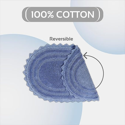 Better Trends Lilly Crochet 17x24 Oval Bath Rugs & Reversible Rugs, Bath mats for Bathroom, Luxurious 100% Cotton Bath Rug & Water Absorbent Bathroom Mat- Blue Bath Matt