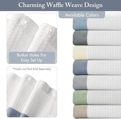 Madison Park Spa Waffle Extra Wide Shower Curtain, 108 x 72, Indigo Blue | Striped, Pieced Fabric Design, 3M Scotchgard Moisture Management, Hotel Quality, Modern, for Bathroom, OEKO-TEX Certified