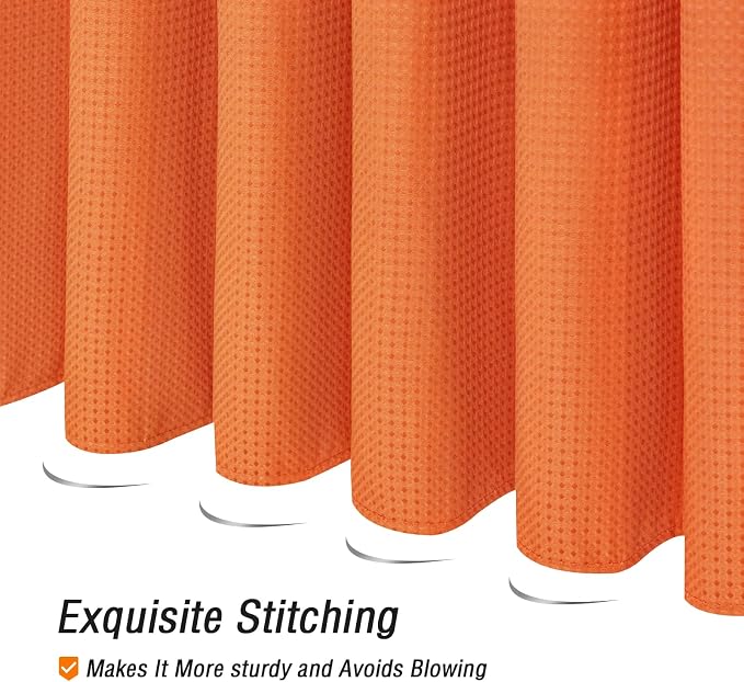 Extra Long Burnt Orange Fabric Shower Curtain, 72 x 84 | Tall Cloth-Textured Shower Curtain for Bathroom, Water Repellent, Machine Washable