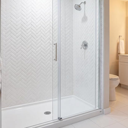 From Plain To Beautiful In Hours 133-HERR-KIT Herringbone Tile Tub and Shower Wall Panels Surround, Gloss White, 96 Square Feet
