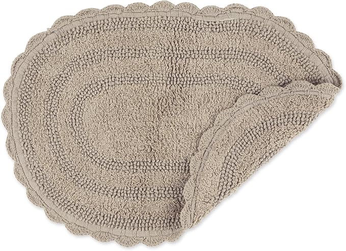 DII Crochet Collection Reversible Bath Mat, Small Oval, 17x24, Stone