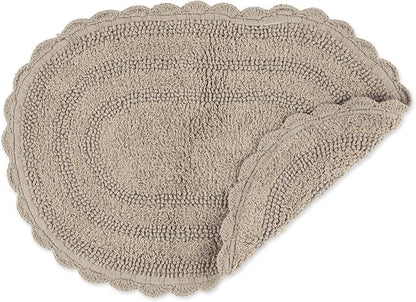 DII Crochet Collection Reversible Bath Mat, Small Oval, 17x24, Stone
