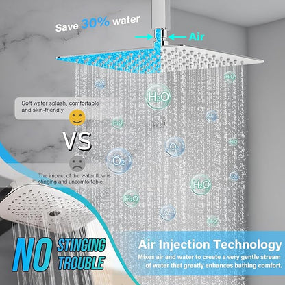 Ceiling Mount Shower Faucet Set, Rain Shower System, 10 inch Ceiling Shower Faucet with Handheld Shower Head, With Shower Valve and Trim Kit Polished Chrome