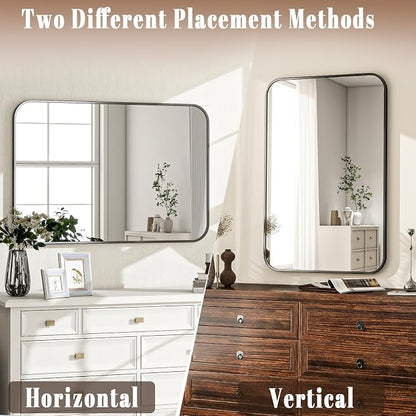 20x28 Inch Black Bathroom Vanity Mirror for Over Sink | Rectangle Wall Mirror for Bathroom with Round Corner, Hangs Horizontally Vertically for Living Room, Bedroom as Home Decor