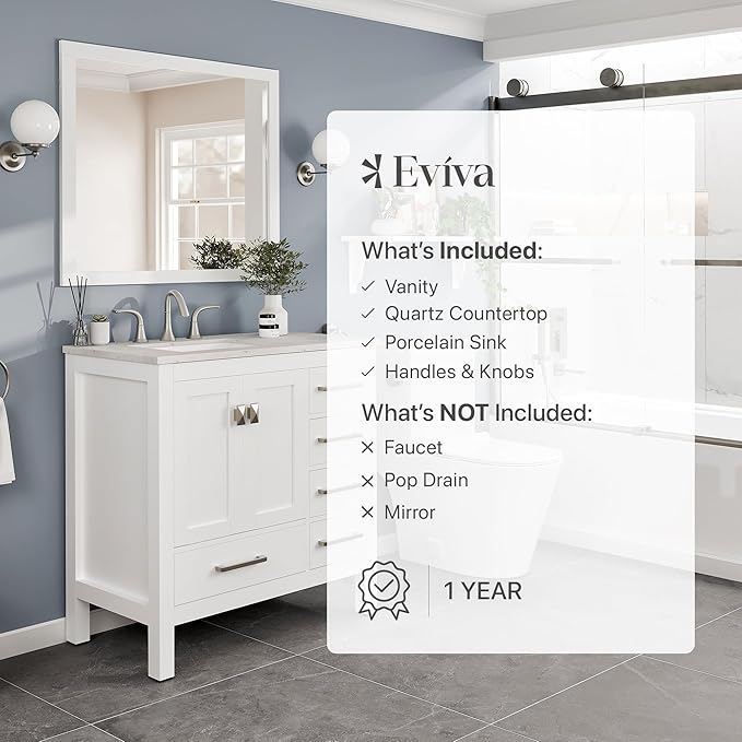 Eviva Aberdeen 36 in. White Single Sink Bath Vanity with Carrara Quartz Top and Undermount Porcelain Sink