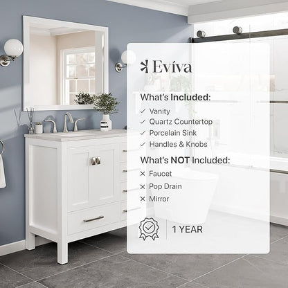 Eviva Aberdeen 36 in. White Single Sink Bath Vanity with Carrara Quartz Top and Undermount Porcelain Sink