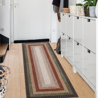 Imitation Braided Collection-Print Runner Rugs for Hallway 2x10 Rug Runner Kitchen Rugs Non Slip Washable Modern Soft Hallway Runner Contemporary Low Pile Rug for Living Room Bedroom Nursery