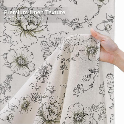 Farmhouse Floral Cotton Shower Curtain, Vintage Black Pattern Rustic Shower Curtains for Bathroom, 72x72