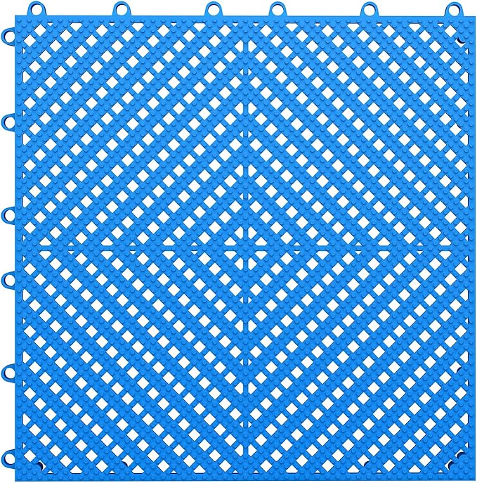 36-Pcs Interlocking Tile, Indoor/Outdoor Drainage Interlocking Floor Tiles 11.8" x 11.8", Anti-Slip Waterproof Soft PVC Splicing Flooring Tile for Garage Patio Pool Bathroom, Blue