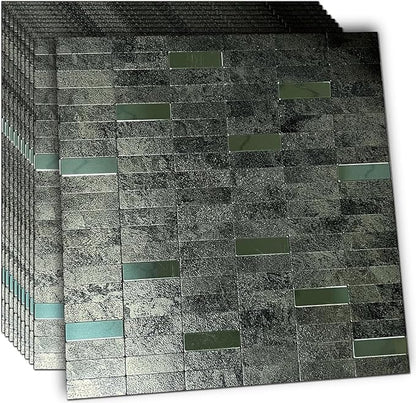 XUANINY Peel and Stick Tile Backsplash Self- Adhesive Wall Tiles Aluminum Mosaic Sticker for Kitchen (11.33"x11.92" Per Sheet, Pack of 10 pcs) (Ink Green 10)