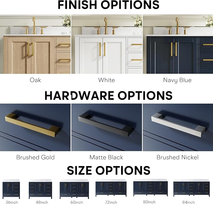80-Inch Bathroom Vanity with Sink, 4 Soft-Close Doors and 6 Soft-Close Drawers, Bathroom Freestanding Vanity with Cultured Marble Countertop, Navy Blue Vanity W/Gold Handles