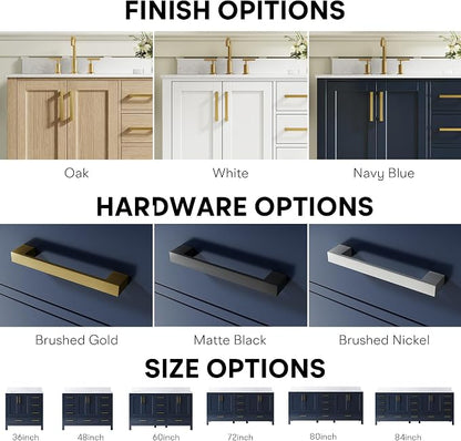 80-Inch Bathroom Vanity with Sink, 4 Soft-Close Doors and 6 Soft-Close Drawers, Bathroom Freestanding Vanity with Cultured Marble Countertop, Navy Blue Vanity W/Gold Handles