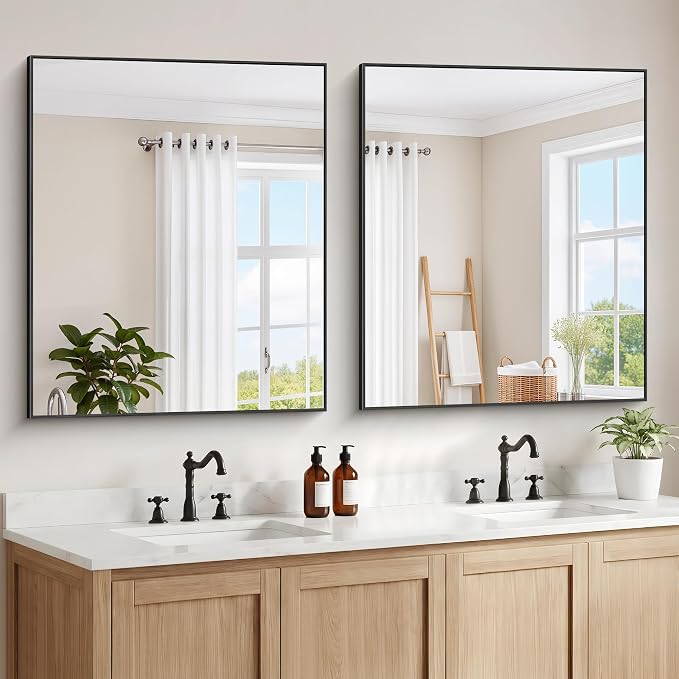 DESBING Black Bathroom Mirror 2 Pack, 30x36 Inch Rectangle Wall Mirrors with Frame, Shatter-Resistant, Modern for Bathroom, Living Room, Entryway – Horizontal or Vertical