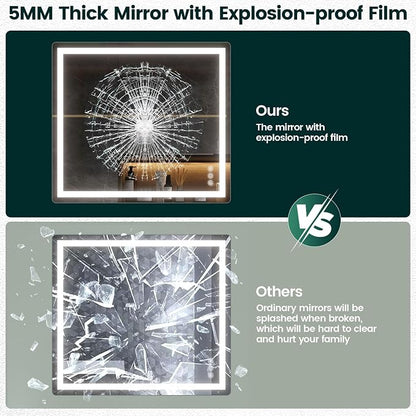 36" x 40" LED Bathroom Mirror with Lights, Memory Vanity Mirror | Anti-Fog, 3 Color Modes, Dimmable, Front Lit, Memory Function, Tempered Glass, Lighted Bathroom Mirror for Wall