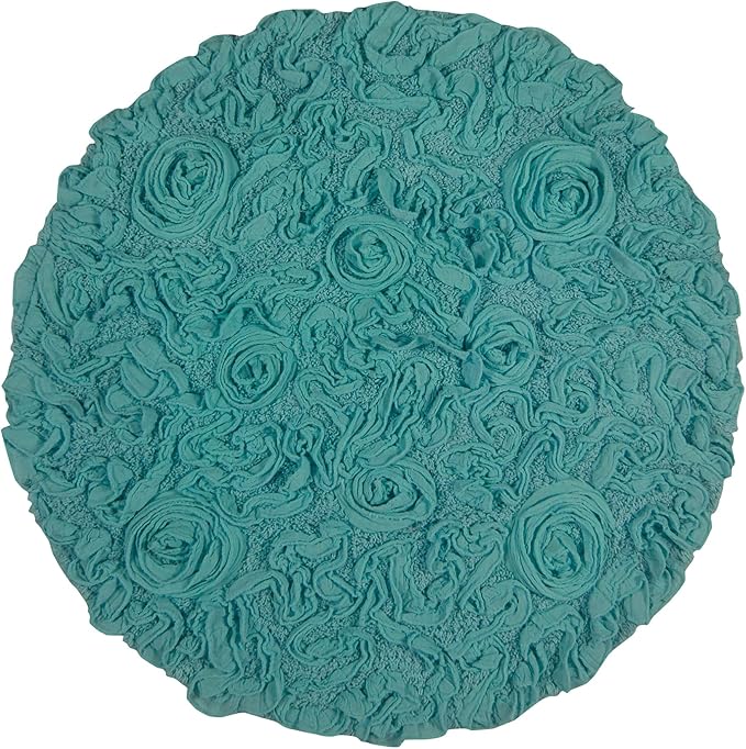 Home Weavers Bell Flower Collection 100% Cotton Tufted Bath Rugs, Extra Soft and Absorbent Bath Rugs, Non-Slip Bath Mats, Machine Washable, Bath Mats for Bathroom Floor and Tub, 22" Round, Turquoise
