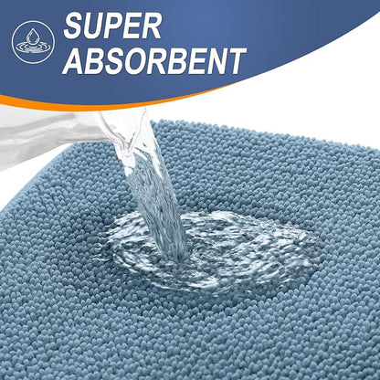 OLANLY Memory Foam Bathroom Runner Rug 59x24, Absorbent Long Mat, Airy Blue | Soft Quick Dry Bath Rugs, Non-Slip Carpet, Machine Washable Mat for Bathroom Floor, Tub and Shower, Home Decor Accessories