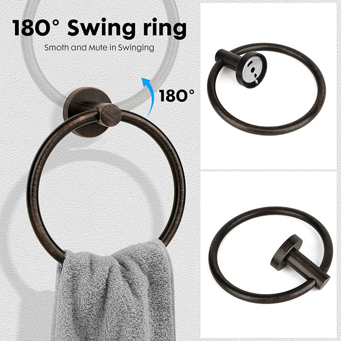 Oil Rubbed Bronze Toilet Paper Holder, Stainless Steel Towel Ring, Double Post Pivoting Toilet Paper Holder and Hand Towel Holder for Bathroom, Bathroom Hardware Accessories Set Brushed Bronze