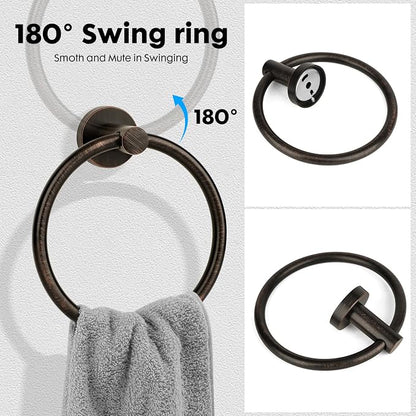 Oil Rubbed Bronze Toilet Paper Holder, Stainless Steel Towel Ring, Double Post Pivoting Toilet Paper Holder and Hand Towel Holder for Bathroom, Bathroom Hardware Accessories Set Brushed Bronze