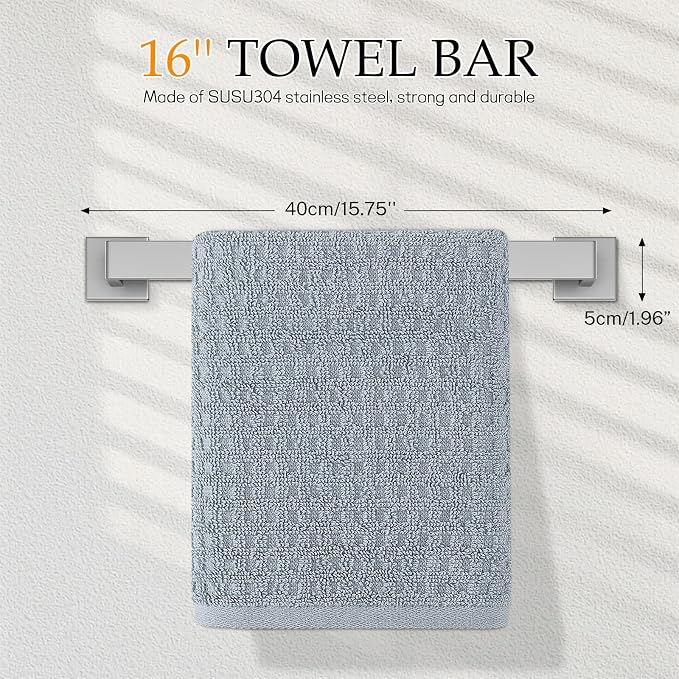 5-Pieces Brushed Nickel Bathroom Hardware Accessories Set,16 Inch Towel Bar Set,Stainless Steel Bathroom Hardware Set Towel Holder Set for Bathroom,Wall-Mounted Bathroom Accessories Kit