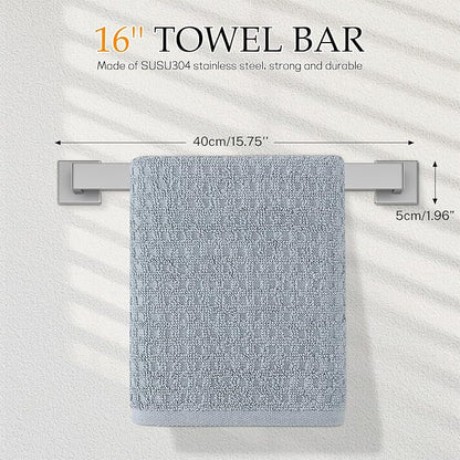 5-Pieces Brushed Nickel Bathroom Hardware Accessories Set,16 Inch Towel Bar Set,Stainless Steel Bathroom Hardware Set Towel Holder Set for Bathroom,Wall-Mounted Bathroom Accessories Kit