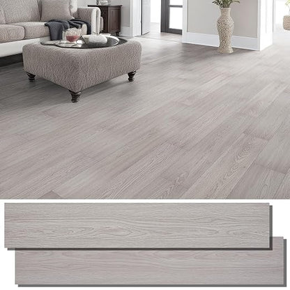 INMOZATA 36-Pack Peel and Stick Flooring Vinyl Floor Tile (White Wash Wood) | 54 Sq.Ft, Waterproof, Heat-resistant, Wood Grain, Strong Adhesive, DIY Flooring for Bedroom Living Room Bathroom Kitchen RV