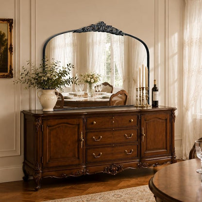 Micasso Oversized Black Arched Mirror: 55"x36" Baroque Vintage Wall Mirror | French Antique Traditional Ornate Decorative for Entryway/Bedroom/Bathroom/Hallway/Fireplace - Home Decor for Living Room