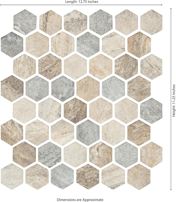 MSI Stonella Hexagon 11.25 in. x 12.75 in. x 6 mm Textured Glass Mesh-Mounted Mosaic Tile for Bathroom, Kitchen Backsplash, Accent Wall Tile, and Shower Wall Tile