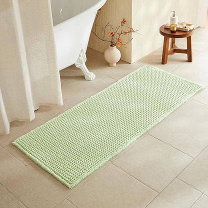 TYUU Waffle Runner Rug Bathroom, Long Boho Bath Mat, 60x24 Pale Green | Super Absorbent Quick Dry Bath Rug, Non-Slip Backing, Soft Waffle Washable Farmhouse Bathroom Mats, Tub, Shower & Home Decor