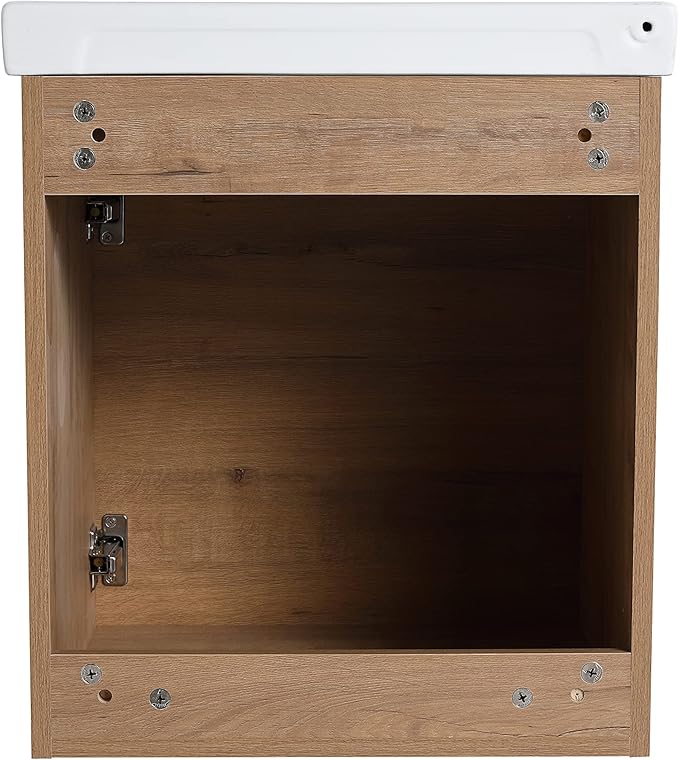 18" Floating Bathroom Vanity with Sink, Mordern Brown Vanity Combo for Small Bathroom, Single Bath Wall Mounted Cabinet Side for Narrow Space, 1 Door and 1 Ceramics Basin. (017-Imitative Oak, 18*15)