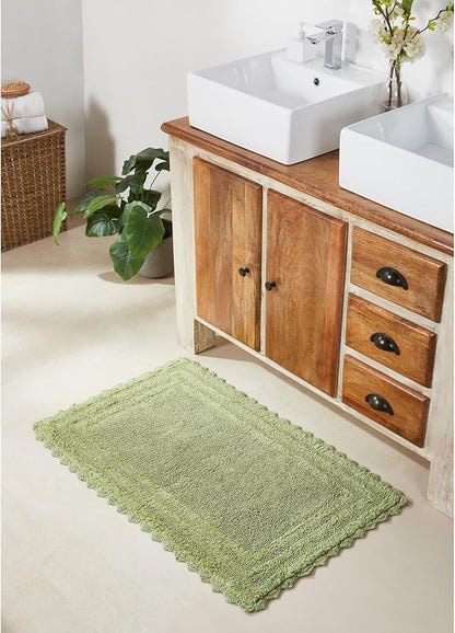 Better Trends Lilly Crochet 24x40 Reversible Bath Rugs and Bath mats for Bathroom, Luxurious 100% Cotton Bath Rug & Water Absorbent Bathroom Mat - Sage Green Bath Matt