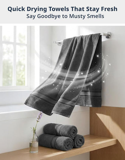 LANE LINEN Towel Set for Bathroom 4 Piece Soft Absorbent Quick Dry - Grey | Towels And Washcloths Sets - Oversized & Roomy, Lightweight & Breathable, Fade-Resistant Color, Classic Terry Weave