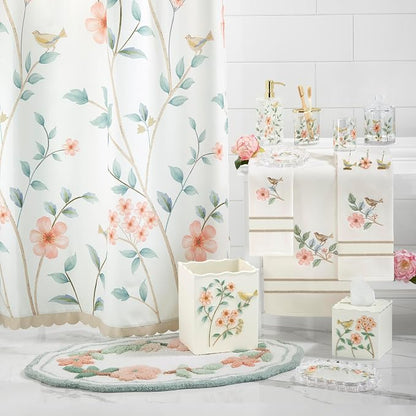 Avanti Linens – Bathroom Towel Set, Soft Ringspun Cotton Velour Bath Towel, Hand Towel & Fingertip Towel, Embroidered Bird & Floral Design, Set of 3 (Pretty Birds)