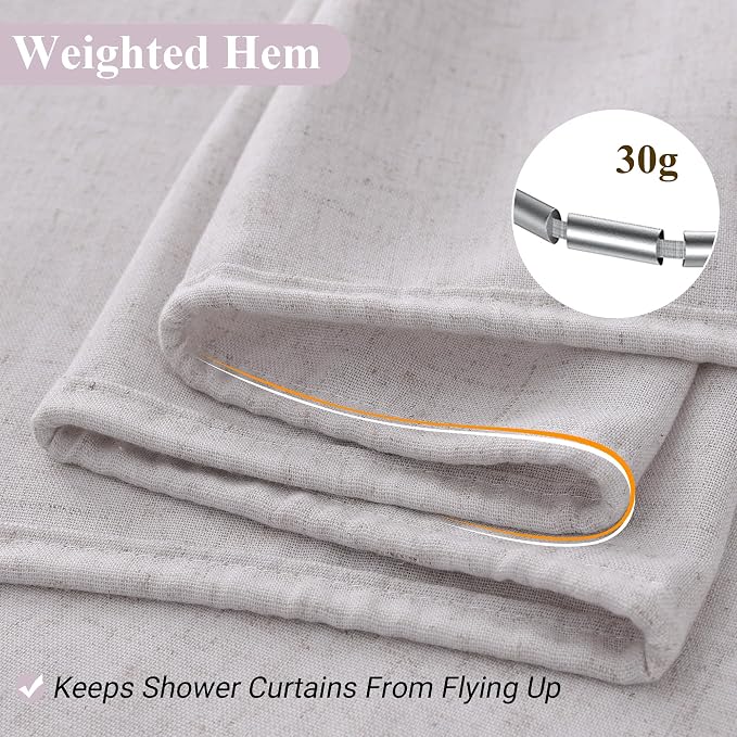 Champagne Linen Shower Curtain, Cloth Textured Fabric Shower Curtain Set with Hooks, Simple Elegant Modern Farmhouse Country Ultra Thick Bath Curtains for Bathroom,Water Repellent,72x72